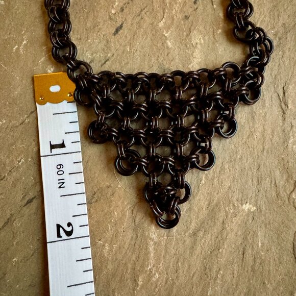 Vintage Y2K Black Chainmail Bib Necklace | Goth Grunge Statement - Picture 4 of 5